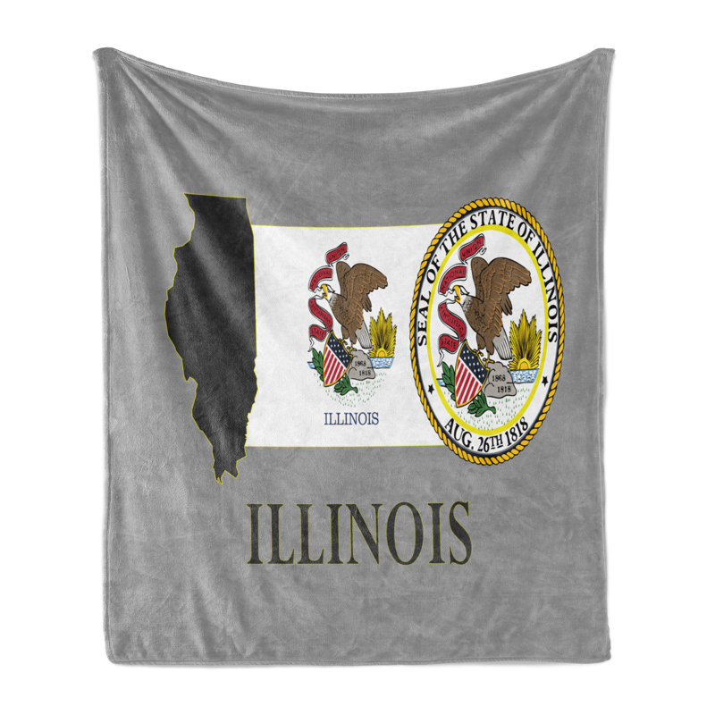 Ambesonne Illinois Fleece Throw Blanket State Map and Flag Eagle, 50" W x 60" L