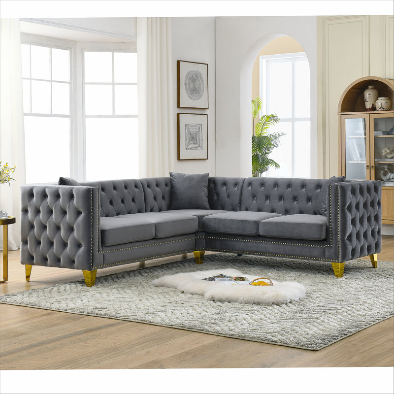 Housses de canapé d'angle 82,2 po, canapé modulaire en L, canapés d'angle 5 places, Velours gris velours