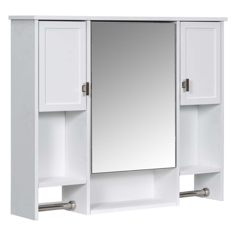 Armoire de salle de bain murale moderne 35 po x 28 po - Rangement pour médicaments avec miroir et barre à serviettes, conception peu encombrante