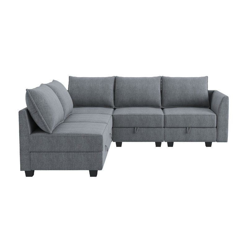 L-Shaped Modular Sectional Couch Reversible Modular Upholstered Sofa, Bluish Gray Polyester Blend
