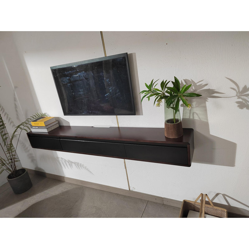 Meuble télé 55 po flottant entièrement assemblé, 3 portes pour téléviseurs de 60 po ou moins, noyer et noir, Noir