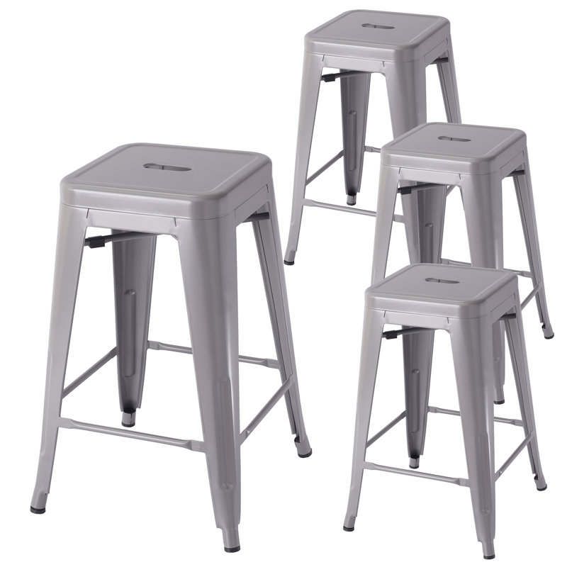 Ensemble de 4 tabourets de bar 24 pouces en métal gris, Gris, Tabouret de comptoir (siège d’une hauteur de 24