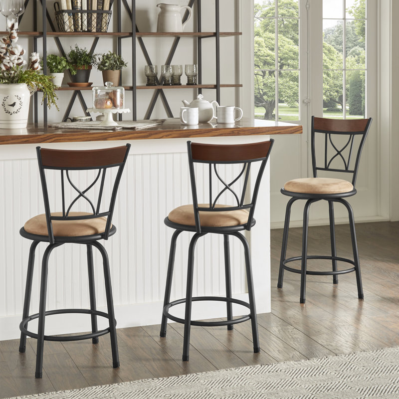 Basche Swivel Upholstered Adjustable Height Counter Stool with Metal Frame