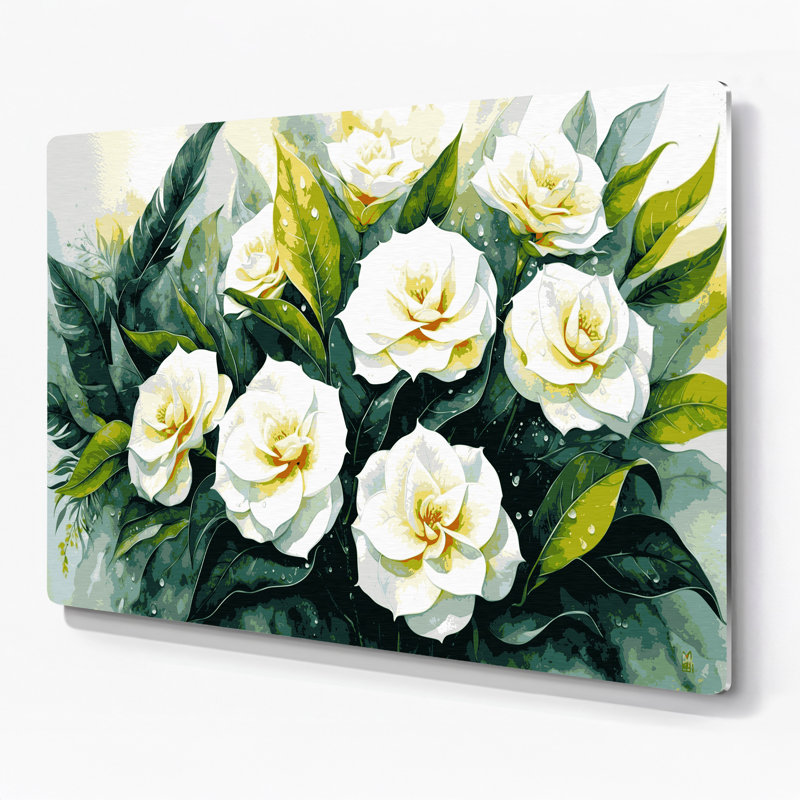Art mural hawaïen en métal beige Gardenias