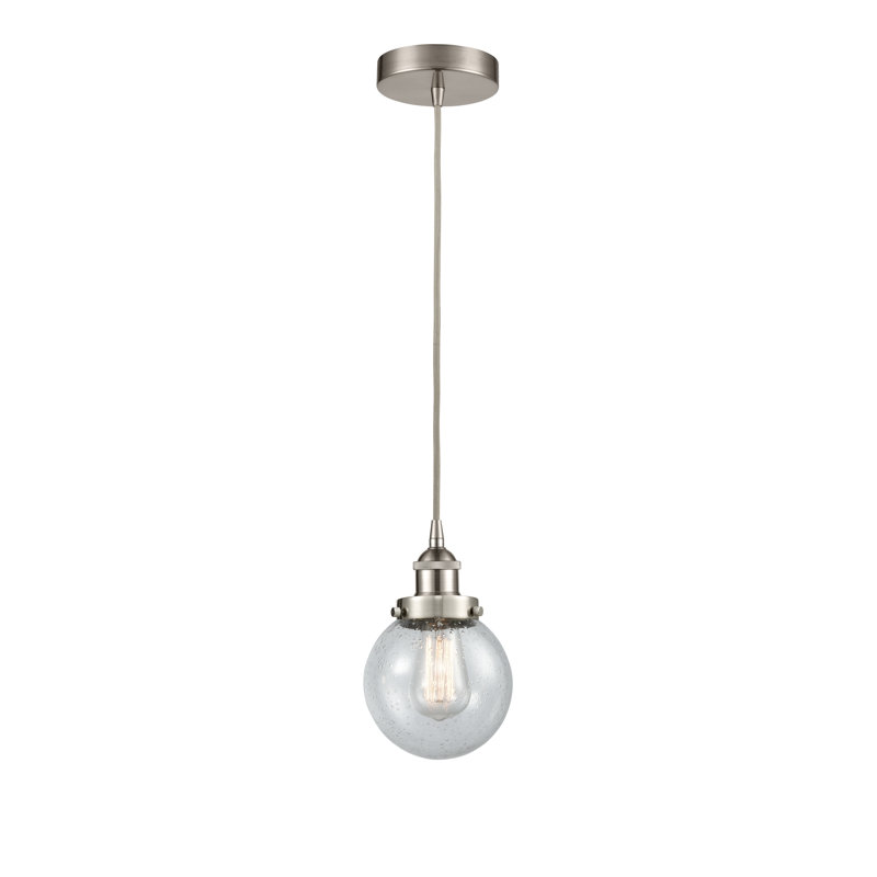 Luminaire suspendu sphère 1 lumière Frederick, H 9,5 po x l 6 po x P 6 po, Nickel satiné brossé