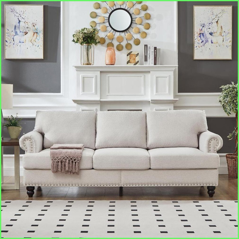 Canapé 83 po en polyester à trois places American Classic - salon avec rangement et amp; Housses amovibles | Beige | Accoudoirs ronds | Polyester