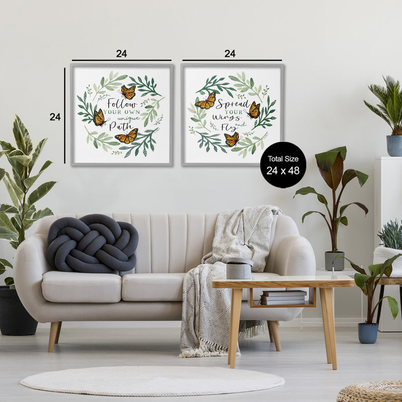 Spread Your Wings and Follow Path, ensemble de 2 giclées encadrées, design par Elizabeth Tyndall, H 24 po x l 24 po