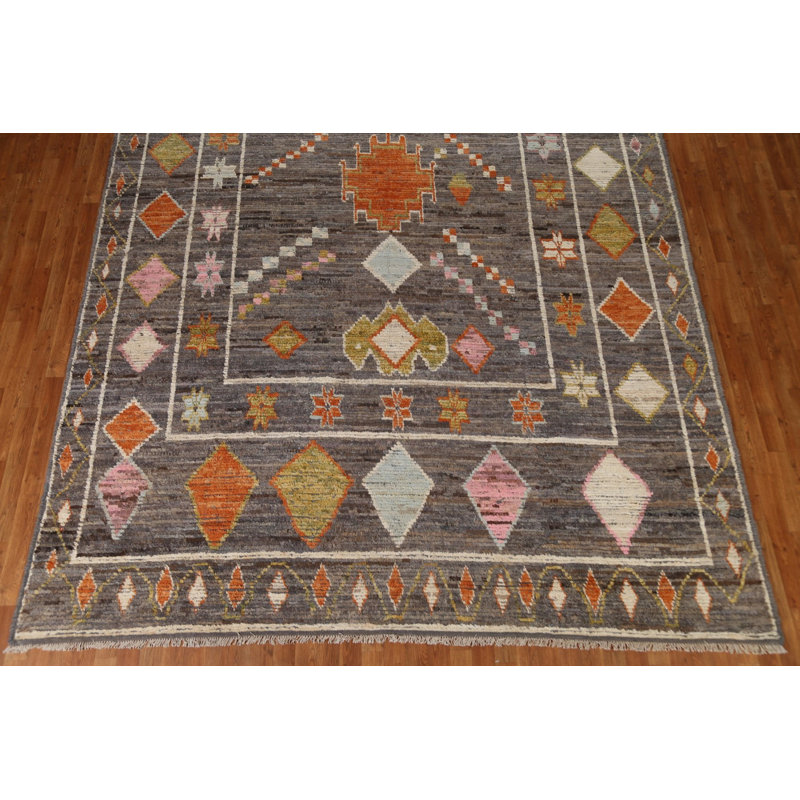 Tapis marocain gris en laine gris noué à la main 10 x 12