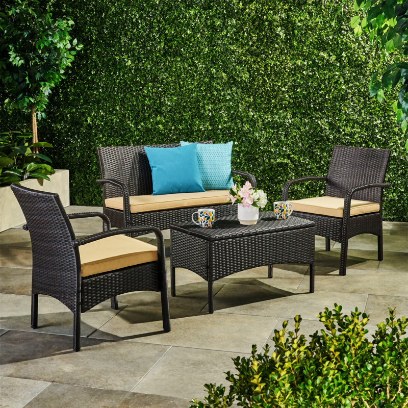 Harraj KD WICKER 4 PC CHAT SET, Tan/Brown