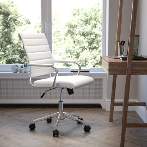 (MAY BE MISSING HARDWARE) Mid-Back Black Leathersoft Contemporary Ribbed Executive Swivel Office Chair