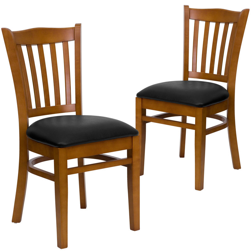 Prompton Vertical Slat Back Wooden Restaurant Chair, Cherry, Black