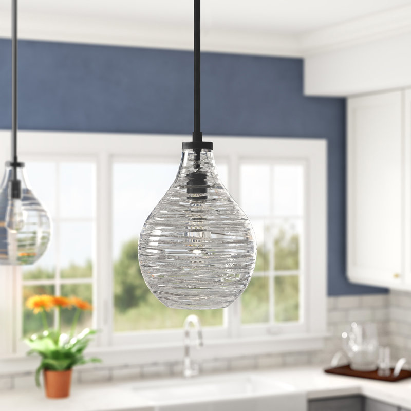 Luminaire suspendu à 1 lumière en forme de goutte, Bronze huilé