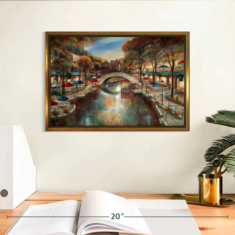 Soirée sur le canal, Cadre flottant doré, 13 po x 9 po