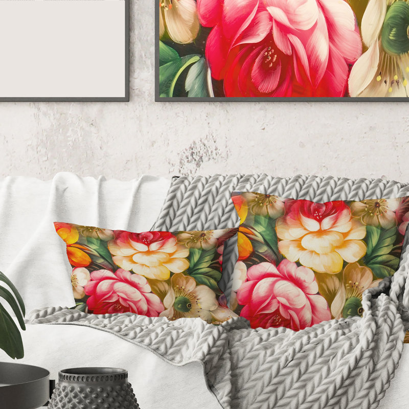 Housse et insert de coussin carré Fleurs, 16" x 16"