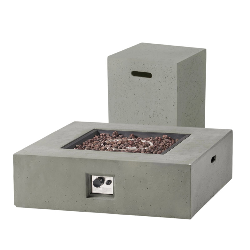 50 000 Btu Square Mgo Fire Table  With Tank Holder, Light Gray