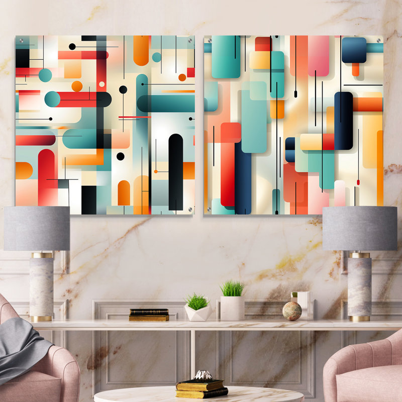 Urban Chic I - ensemble de 2 verres muraux abstraits géométriques en acrylique, H 36 po x l 73 po