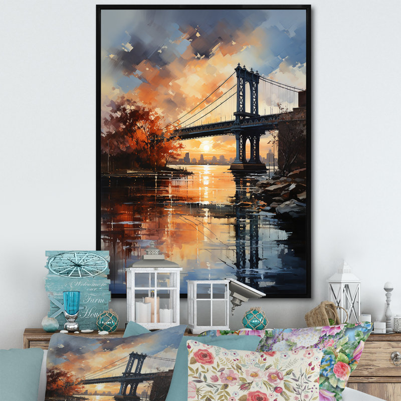 Pont Darbi New York Bronx sur toile, H 20 po x l 12 po x P 1 po, Cadre flottant noir