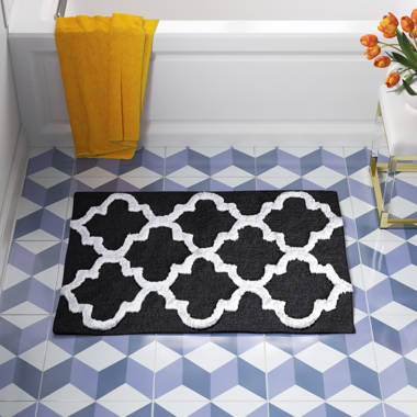Freja 2pc Cotton Bathroom Rug Set - Bath Mat Set with Trellis Pattern and Non-Slip Base Etta Avenue Color: Black