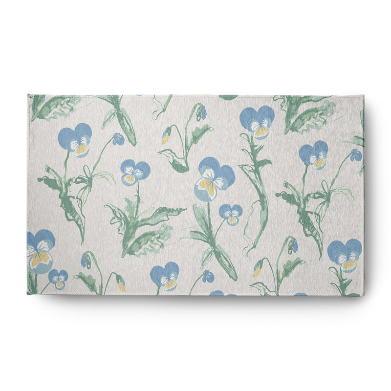 Tapis intérieur / extérieur tissé à la machine Floral en chenille bleu / beige, Rectangle 3 pi x 5 pi