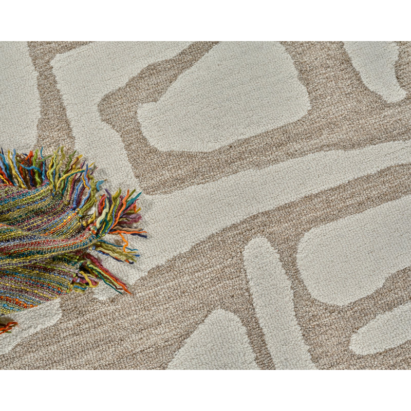 Exquisite Rugs Carmel Handmade Hand-Tufted New Zealand Wool On Canvas Camel/Ivory Area Rug, Rectangle 10' x 14'