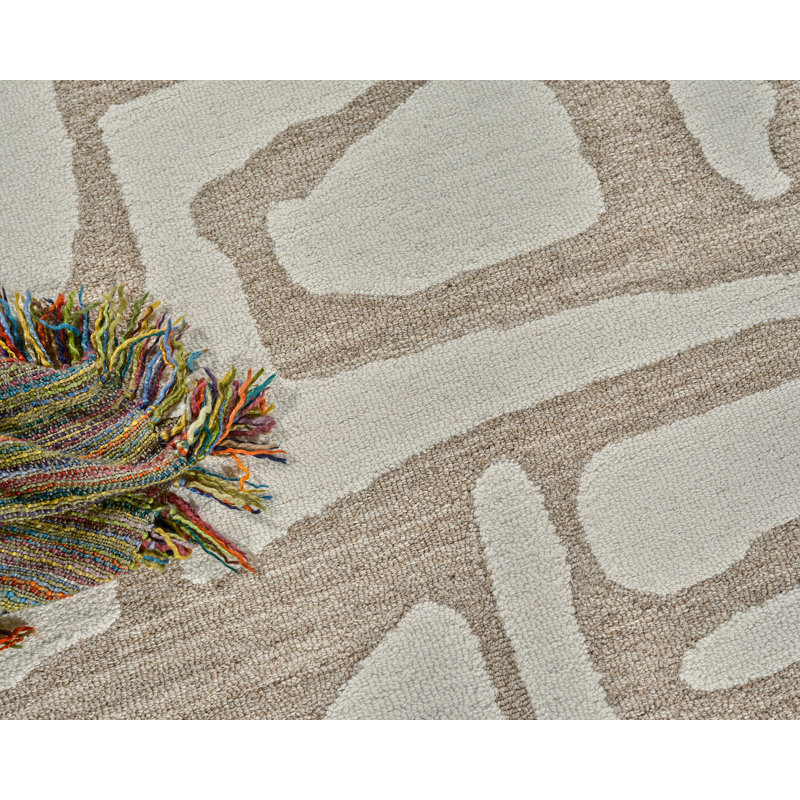 Exquisite Rugs Carmel Handmade Hand-Tufted New Zealand Wool On Canvas Camel/Ivory Area Rug, Rectangle 5' x 8'