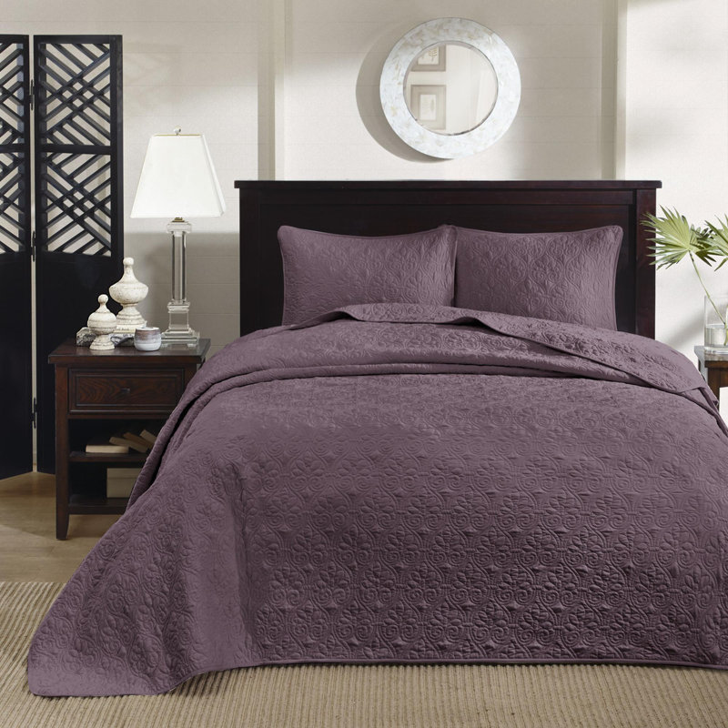 Ensemble de courtepointe réversible 4 pièces, Courtepointe pour très grand lit + 2 tailles déc, Mauve