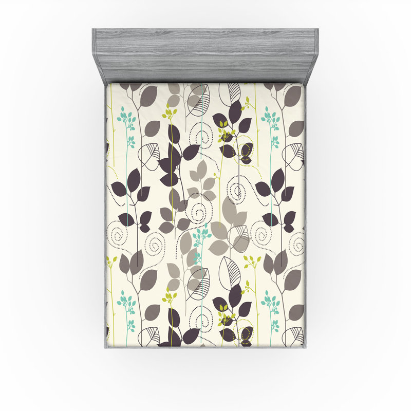 Drap-housse orange Ambesonne, Drap-housse de taille double, Taupe foncé / floral noix de coco