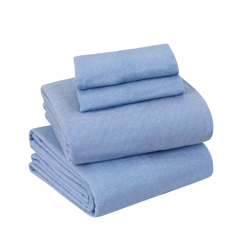 Colyt 100% Cotton Flannel Sheet Set, Full Sheet Case Pack+Fitted Sheet + 2 Pillowcase, Blue Ticking