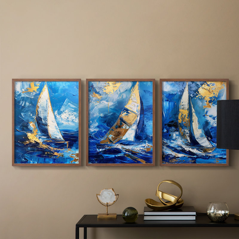 Série XX Sea and Shore - Ensemble de 3 estampes numériques - Prêt à accrocher, Noyer, H 10 po x l 24 po