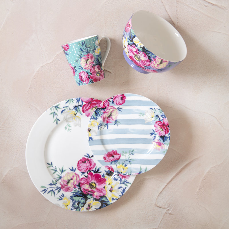 Clovelly Porcelain China Dinnerware Set 16 Piece - Service for 4