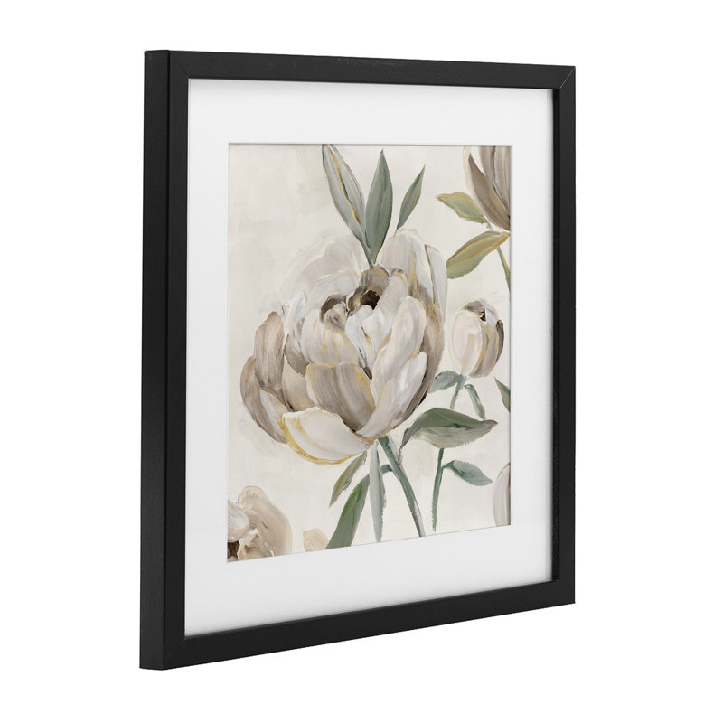«Lustrous Pe pivons in Neutrals», reproduction sous verre encadrée, design par Aria K., H 13 po x l 13 po, Cadre noir minuit