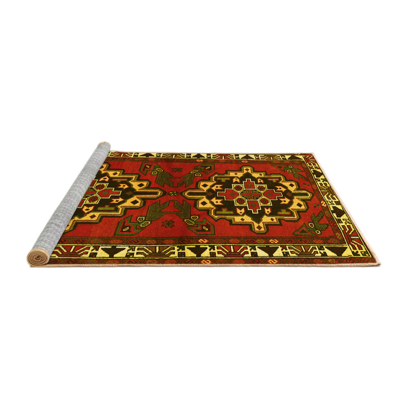 Tapis traditionnels jaunes lavables à la machine 1184, Rond 4 pi