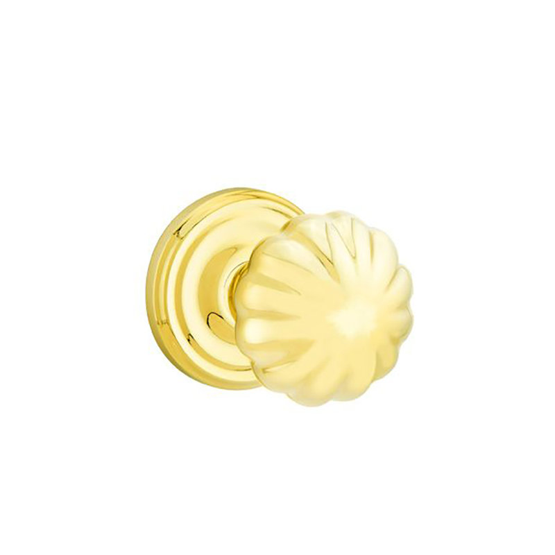 Ensemble de boutons d'intimité Emtek avec bouton rosette et melon régulier, Laiton brillant