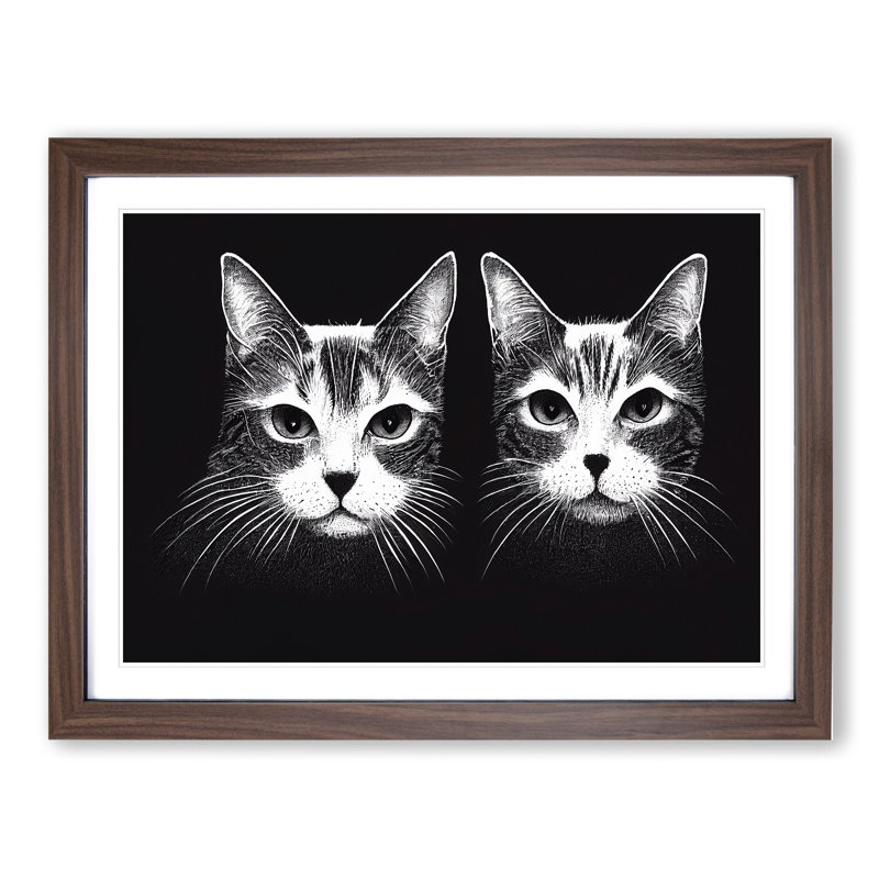Two Cats Vol.1 - Framed Print, 46cm H x 64cm W x 2cm D, Walnut