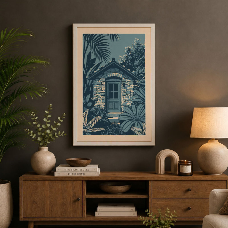 Hidden Tropical Sanctuary Coastal - Wrapped Canvas, 24x16 - 61.0 x 40.6 cm, Terracotta Border