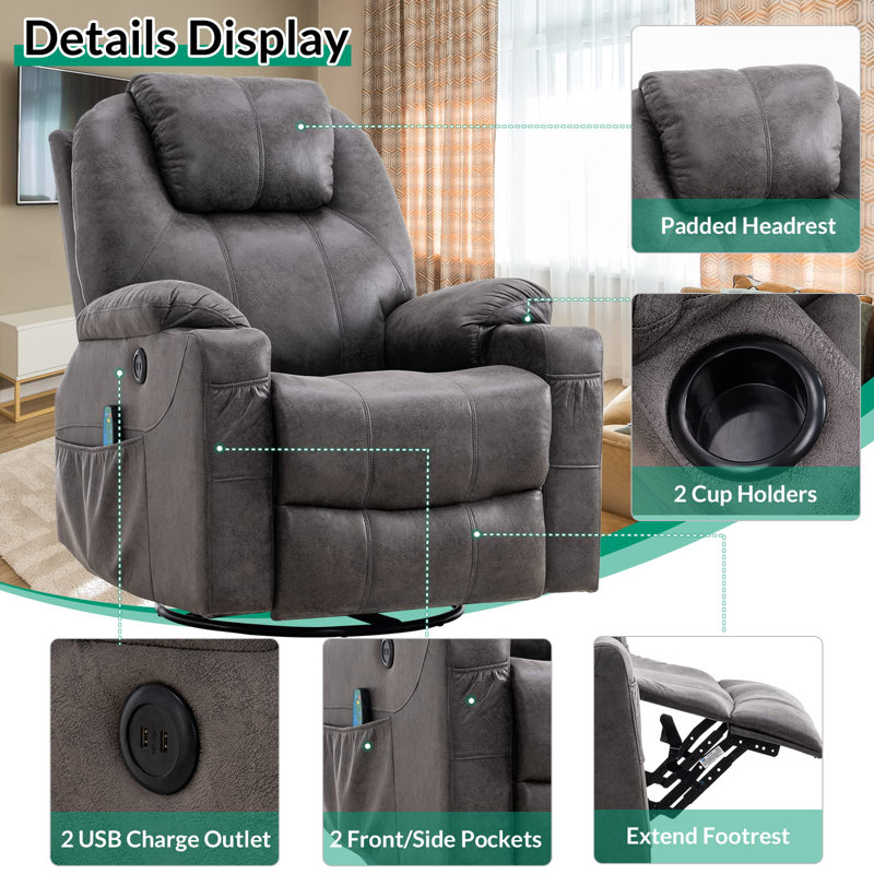 Deauna Upholstered Heated Massage Chair, Grey