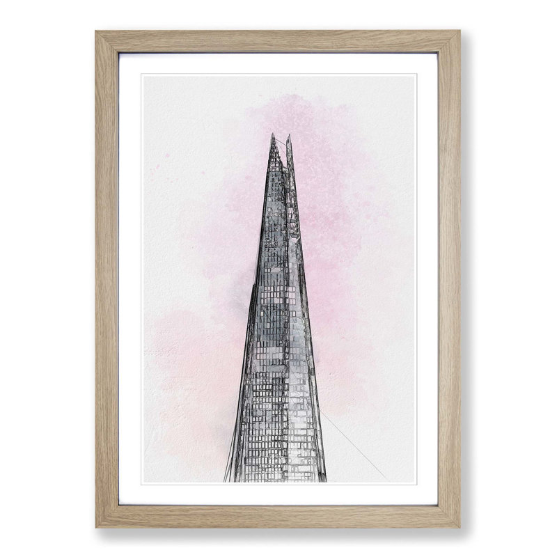 The Shard Building in London in Abstract - Picture Frame Graphic Art Print, 50cm H x 35cm W x 2cm D, Oak