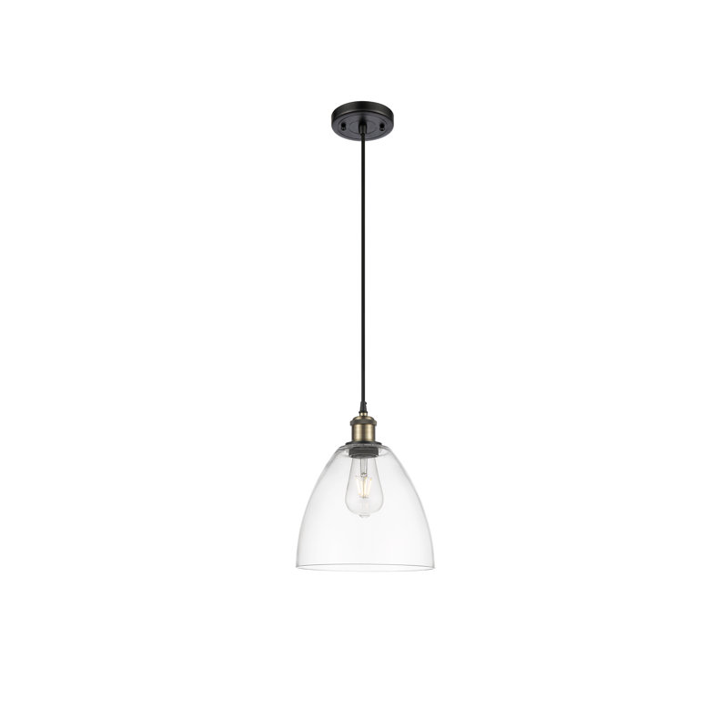 Luminaire suspendu en forme de dôme à 1 lumière Angelia, H 13,25 po x l 9 po x P 9 po, Transparent, Laiton antique noir