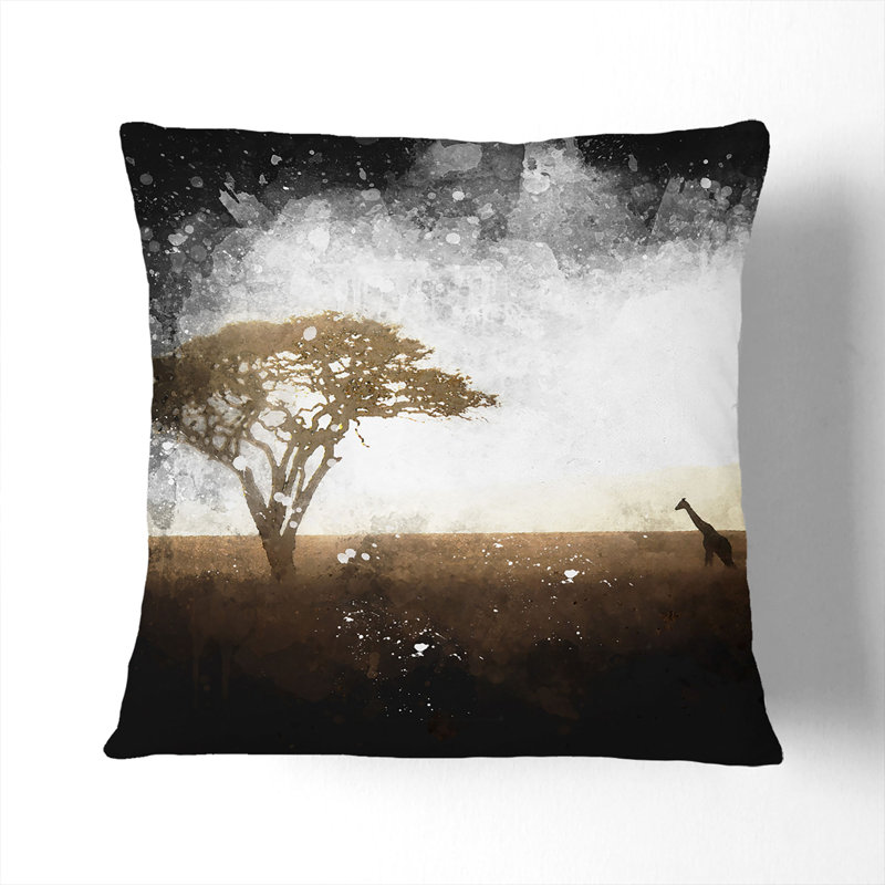 Giraffe in Tanzania Paint Splash Cushion with Filling, White, 55cm H x 55cm W x 20cm D