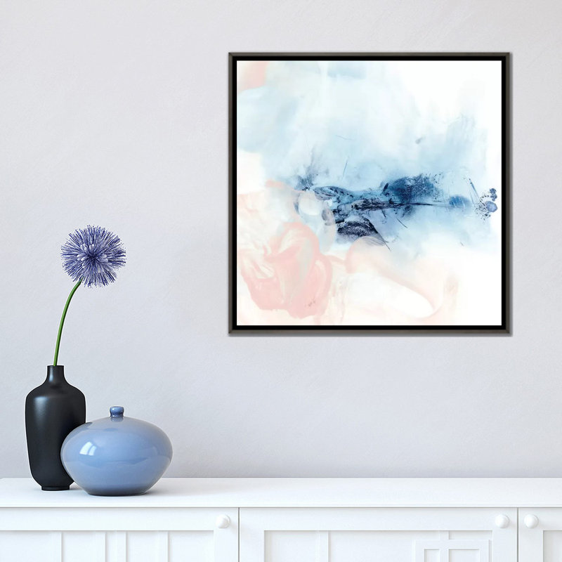 Indigo & Blush I par Ethan Harper - reproduction d'art, Toile avec cadre gris foncé, H 18 po x l 18 po x 1,5 po, Pas de tapis