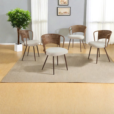 Ensemble de 4 chaises de salle à manger confortables, maison de ferme en rotin pour cuisine