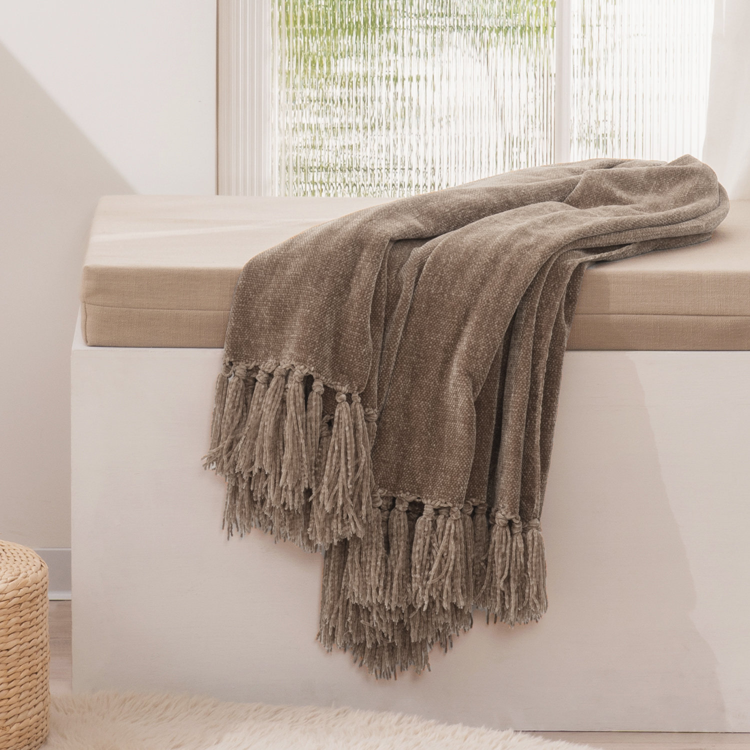 Chenille Throw Blanket, 80" L x 60" W, Mocha Brown