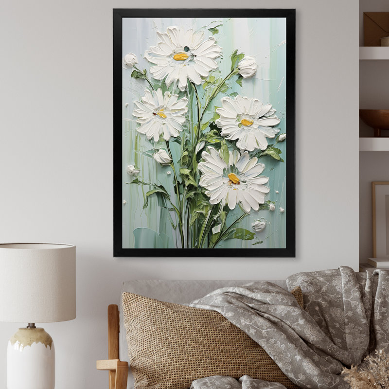 «White Daisy Blooming Elegance VII - Daisies», art mural sur toile, H 32 po x l 24 po x P 1 po, Cadre simple noir