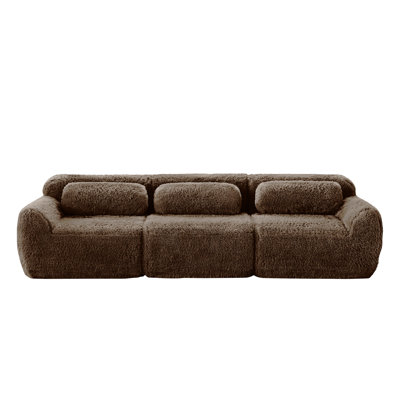 114''Soft And Fluffy  Plush Fabric,Modular Sectional Sofa Couches,Ergonomic Design With Ottoman And Throw Pillows,Full-compression Vacuum Packaging Buckle Connection For Study,Home Theater, Chocolate