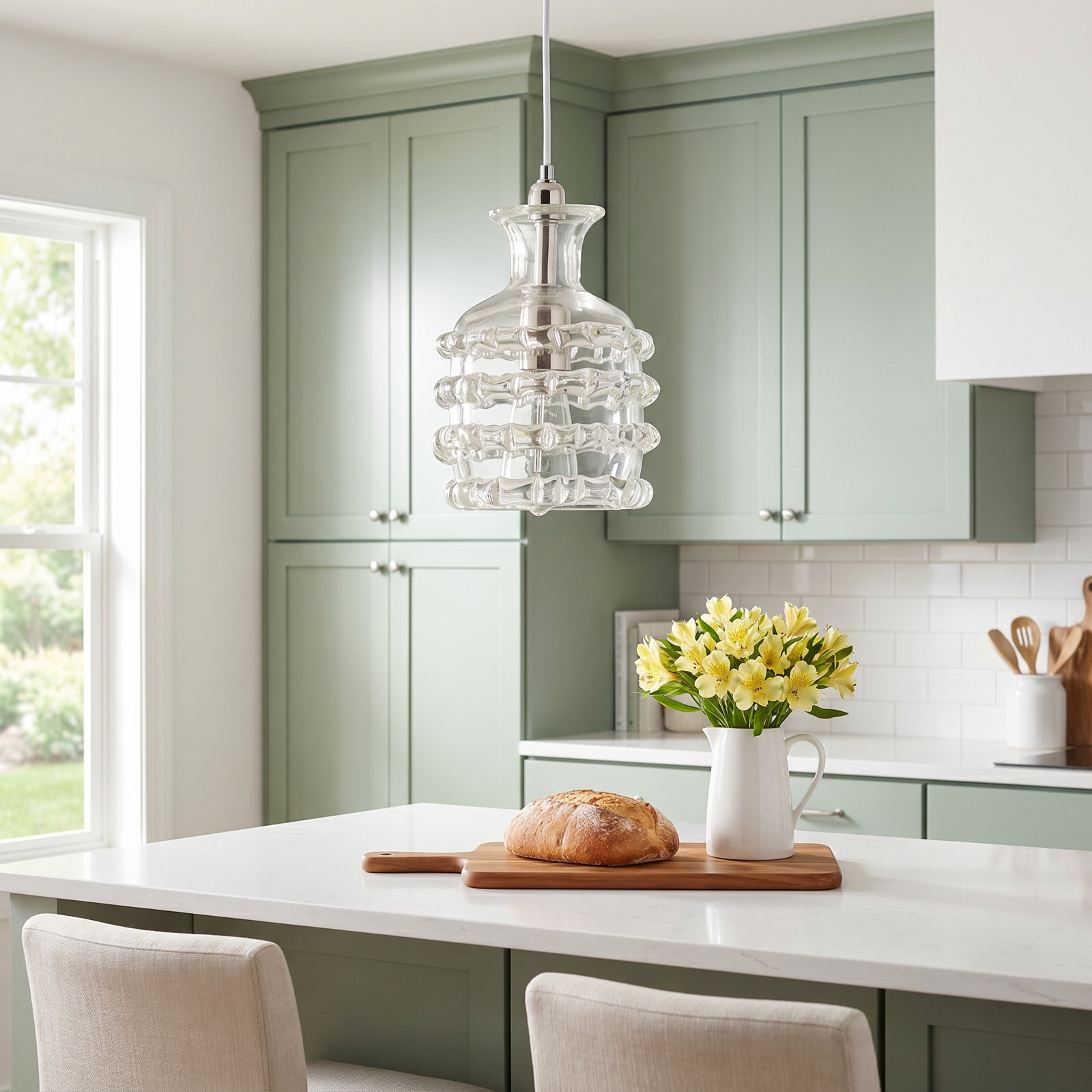 Ribbon Single Light Glass Dimmable Pendant, Clear