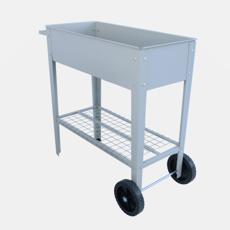 Gray Metal Rectangular Raised Garden Bed Cart with Wheels
