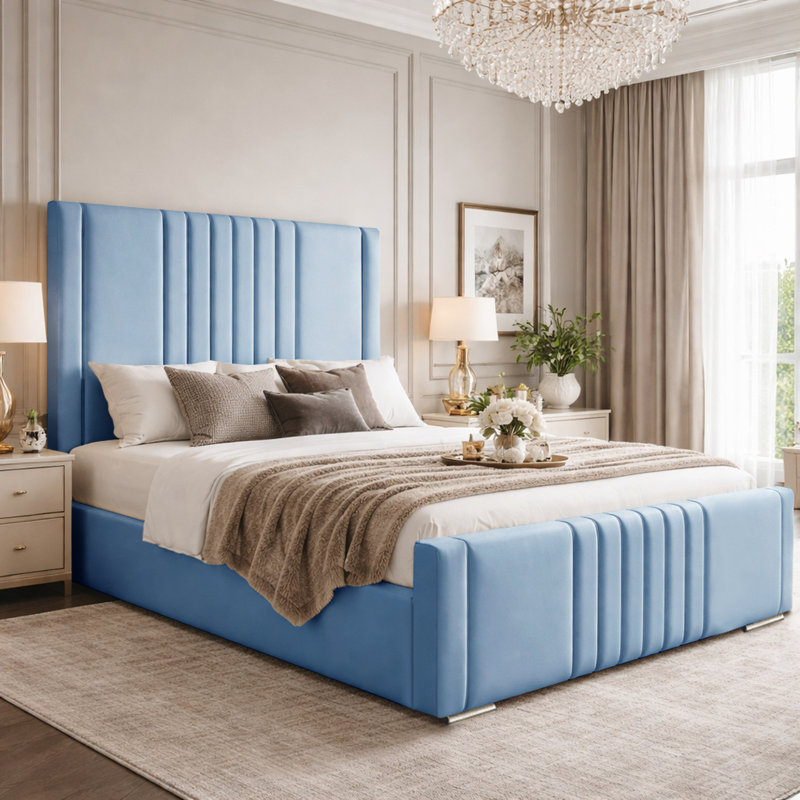 Upholstered Bed, Sky Blue, Super King (6')