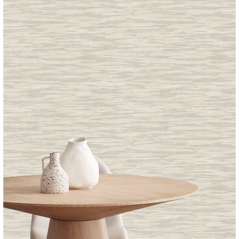 Pastel Grey & Sandy Ash Horizon Wave Print Non Woven Non-Pasted Textured Wallpaper 57 Sq. Ft., Light Grey