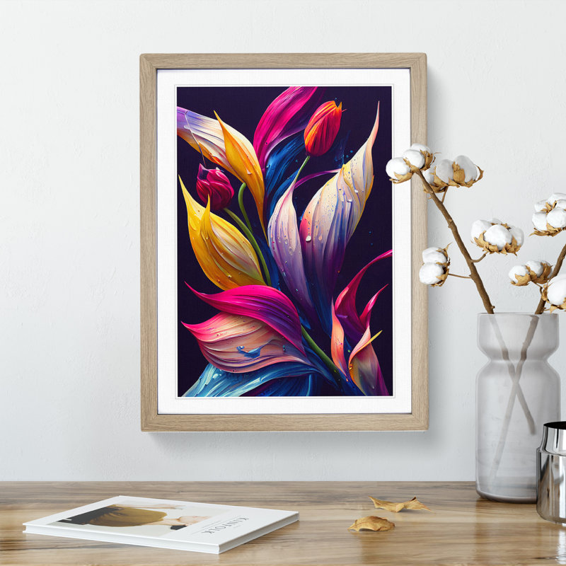 Vibrant Flowers No.6 - Framed Print, 34cm H x 25cm W x 2cm D, Oak Framed