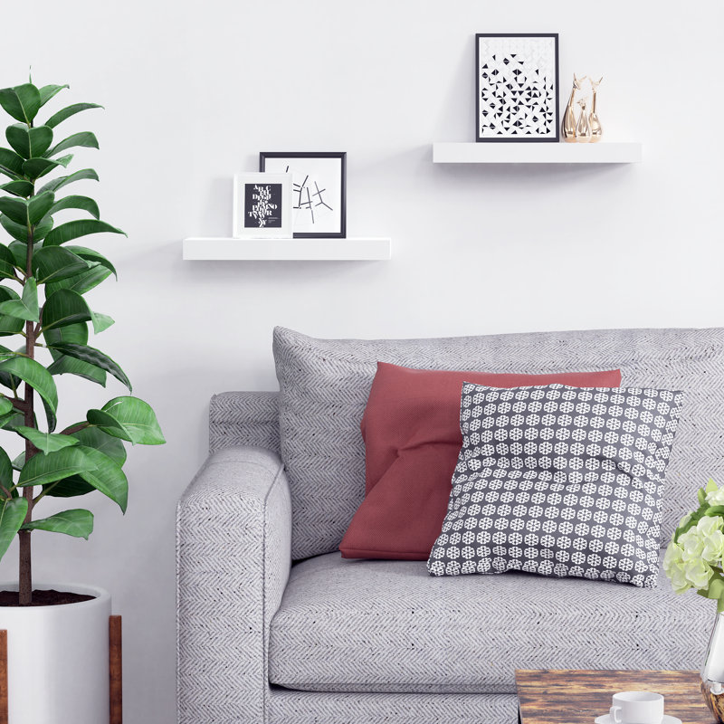 White Veneered 16" Floating Wall Shelves with Invisible Brackets, 2-Pack